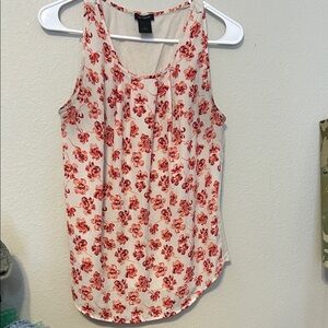 Ann Taylor Cream Tank Top with Red Floral Print